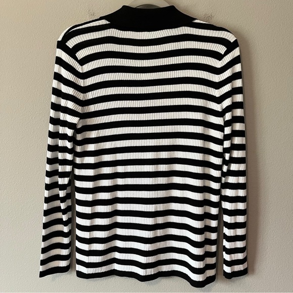 Talbots Petite Medium Johnny Collar Pullover Top Mariner Stripe Black White NEW - Picture 4 of 8